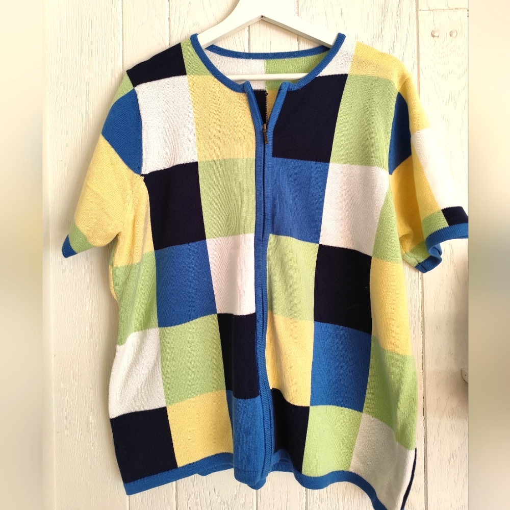 4/$50⭐️Alia zip-up sweater extra large casual knit short-sleeve color block